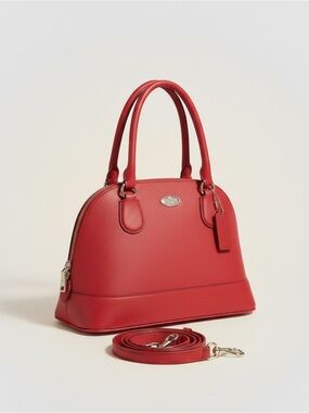 Coach Mini Sierra Dome Satchel Red Pebbled Leather Crossbody Bag + Dust Bag